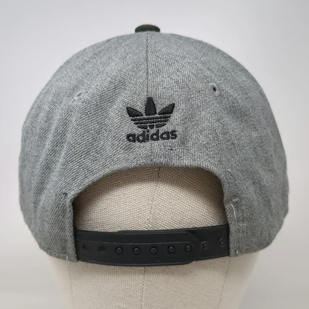 Adidas Snapback Gray Black One Size Flat Brim Trefoil Logo Structured Wool Hat